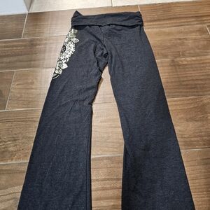 Gray Leggings with Gold Floral Design